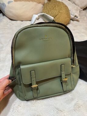 London Fog Olive Green Faux-Leather Men's Backpack